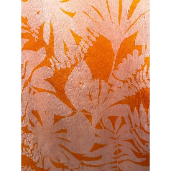 Milly Orange Floral Sheer Ruffle Pullover Tie Neckline Women's Blouse Size 6 - Picture 4 of 9